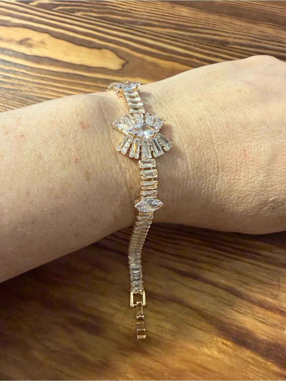 Gold Plated Crystal Clear Bracelet - Statement Tennis Bracelet